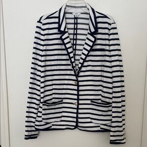 Crown & Ivy Women’s Navy and White Striped Blazer Nautical Gold Buttons size XXL